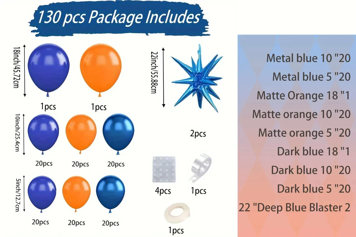 مجموعة قوس بالون أزرق برتقالي مكونة من 130 قطعة مناسبة لموضوع الفضاء الخارجي وحفلات أعياد الميلاد وحفلات التخرج والديكور اليومي