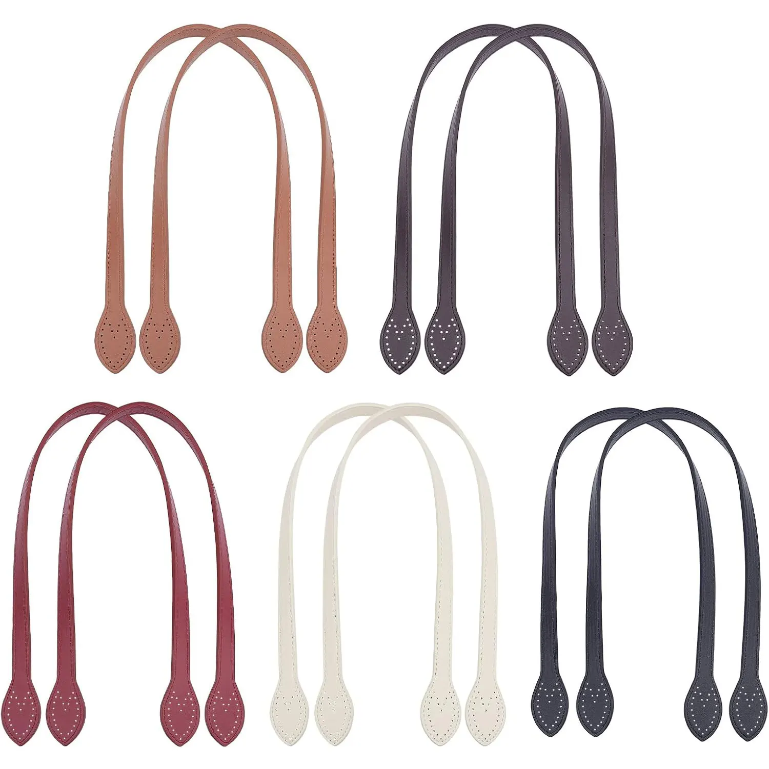 2 pçs 23.6 "alças de bolsa de couro curto alças bolsa alça com forma de orelha final buracos saco fazendo suprimentos para diy crochê