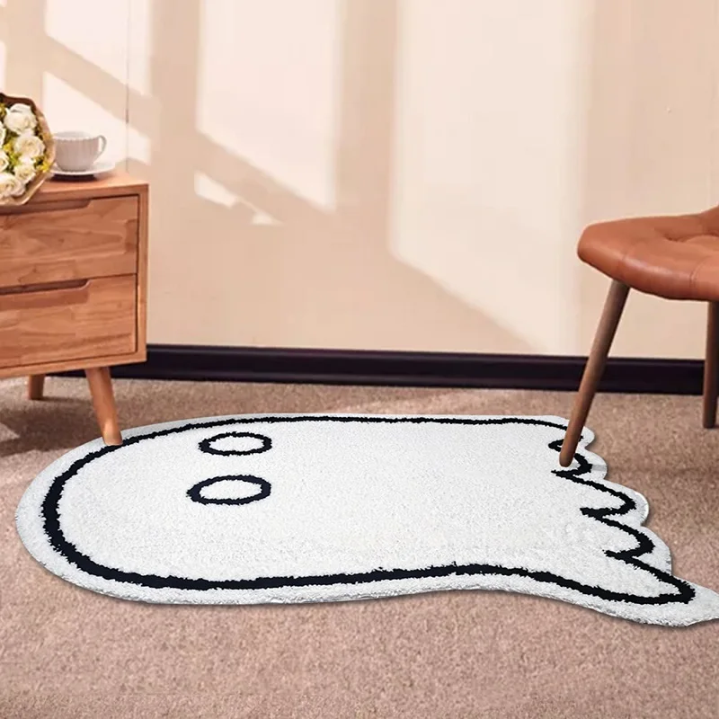 White Ghost Area Rug Cute Non Slip Floor Mat Soft Microfiber Bathroom Floor Mat Water Absorbent Door Mat for Bedroom Bathtub