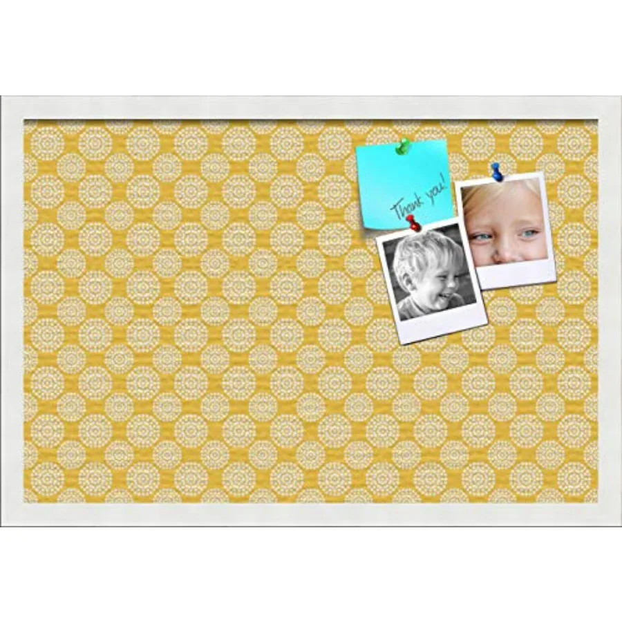 

ArtToFrames 24x16 Inch Custom Cork Bulletin Board. This Floral Design in Neon Yellow Pin Board Has a Fabric Style Canvas Finish