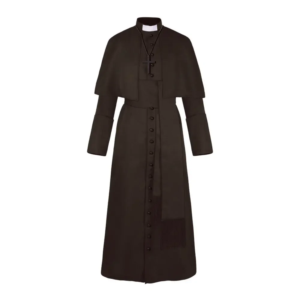 Cosplay legend Clergy Robe Cassock with Cincture Medieval Clergyman Vestments Roman Priest Robe Cassock Costume for Men Witch