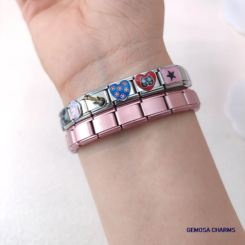 GEMOSA Silberfarbene Herzzahl Stern Violine Fisch Schlange ​ Italienischer Charm-Link für die Herstellung von 9 mm DIY-Edelstahl-Schmuckarmbändern – Detail 3