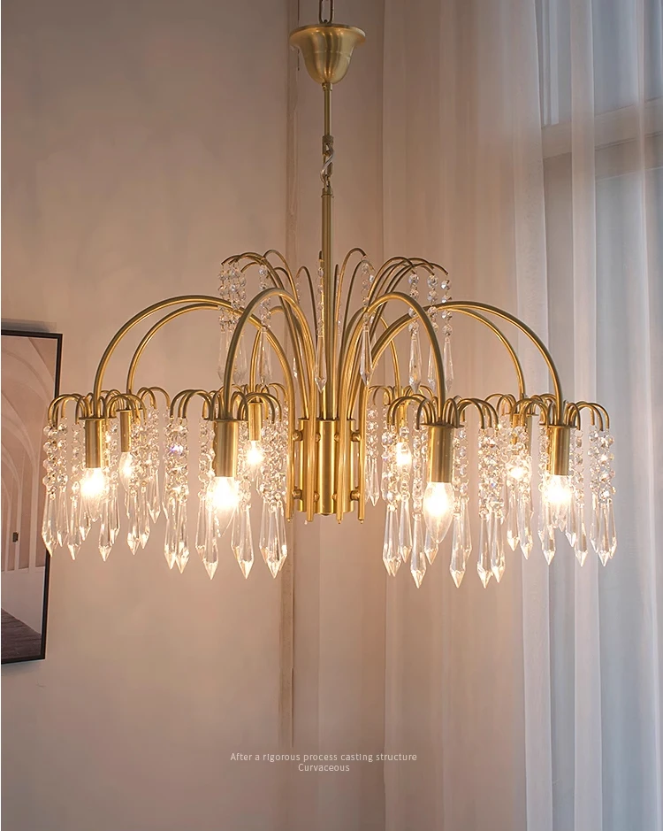 American Brass Crystal Pendant Lamps Classic Luxury Chandelier Pendant Lights Fixture Vintage Hanging Lamps Home Room Decor