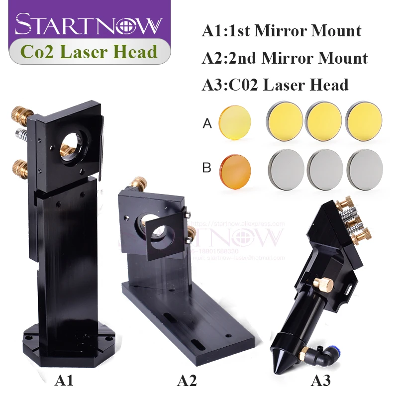 Startnow conjunto de cabeça laser co2 com dispositivo de calibração de caminho laser dia.20/lente fl 50.8 e 101.6mm d25/suporte de montagem integrado de espelho