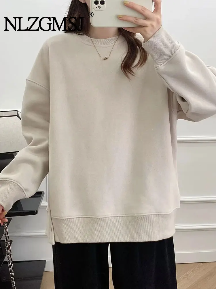 TRAF 2024 Autumn Pullover Style Sweatshirts Harajuku Casual Tops Fashion Woman Solid Color Streetwear