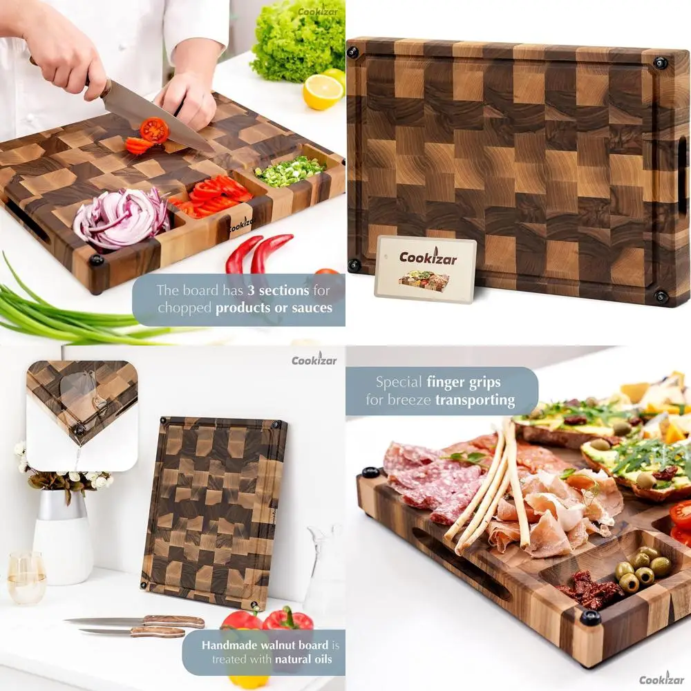 

End Grain Walnut Chopping Board - Kitchen Wood Cutting Block with Juice Groove & Meat Cutting Surface