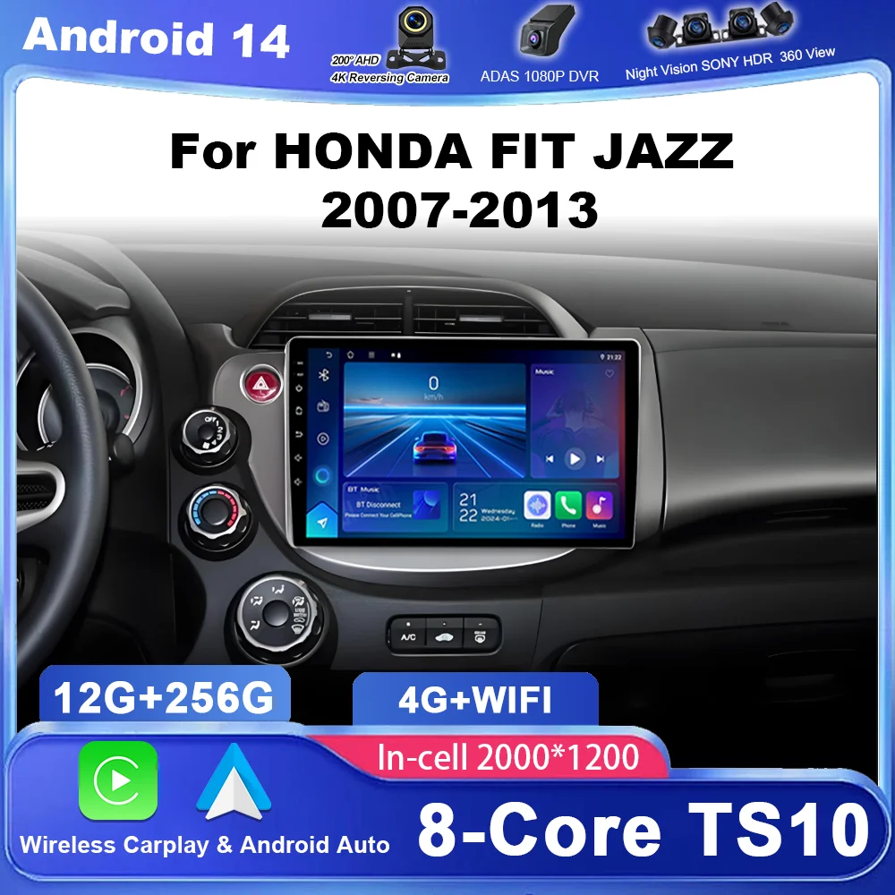 

Car DVD Android 14 Radio Stereo For HONDA FIT JAZZ 2007-2013 Car Multimedia Player GPS Navigation Head Unit QLED Screen NO 2Din