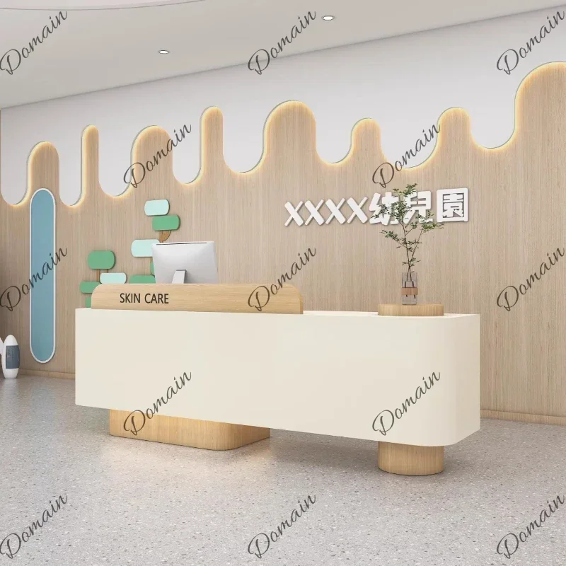 46XX 120 160 180 200 220 240 260 280 300cm Cream Style Reception Desk Customer Center Computer Desk Office Table Designer Furnit