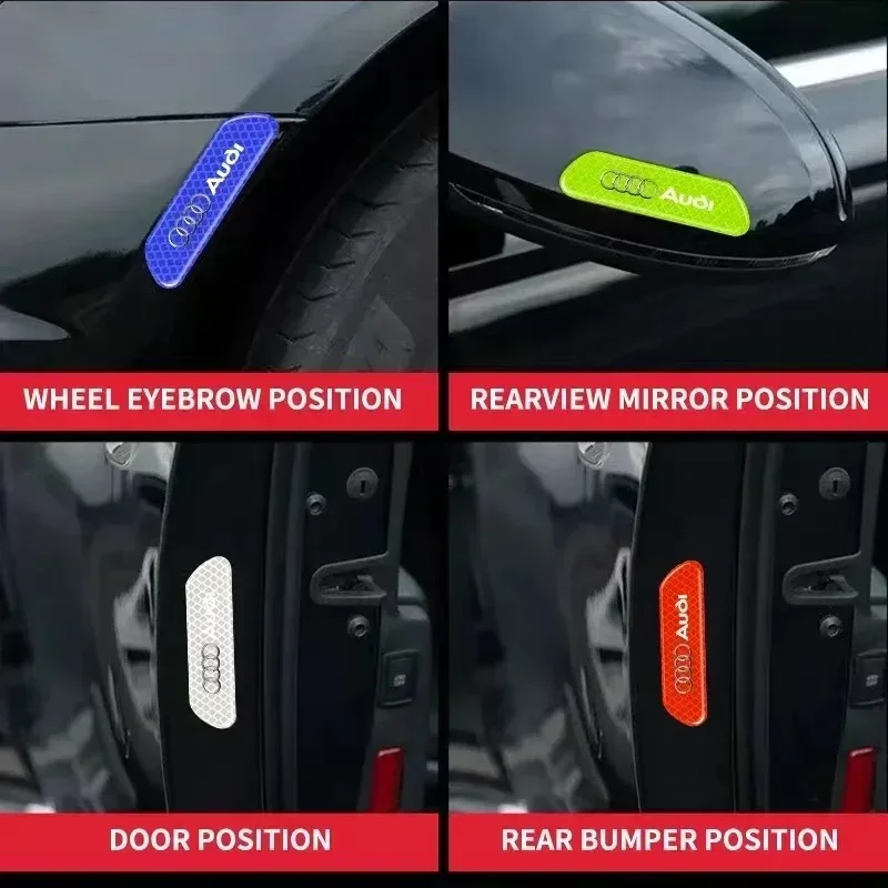 4Pcs Car Door Sticker Safety Warning Reflective Mark For Audi Sline A3 A4 B5 B6 A3 8P 8V 8L A5 A6 C6 C5 A1 A7 A8 Q2 Q3 TT S3 S4 view 3