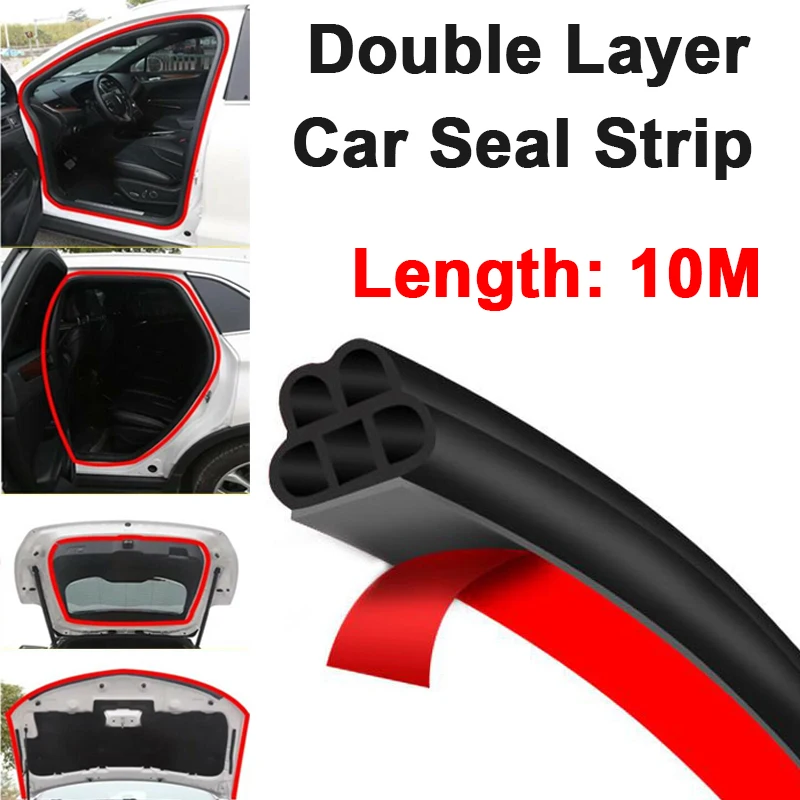 10M Car Door Sealing Strip Protective Moulding Trim Soundproof Seal Strip Double Layer Rubber Weatherstrip Auto Accessories