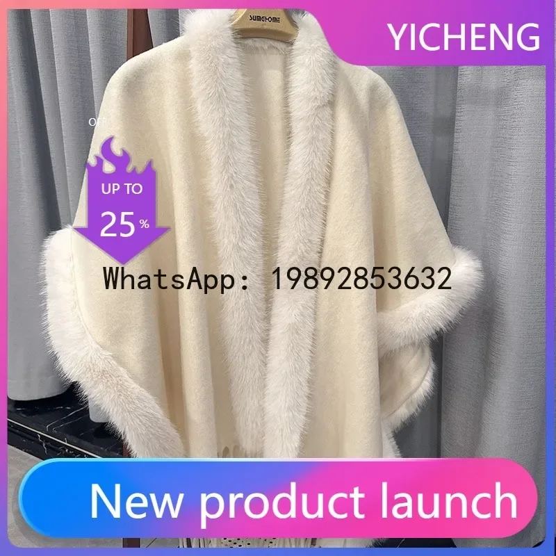 Xshawl cape outerwear - women's autumn/winter fashion shawl with large fur collar - elegant, windproof, and warm