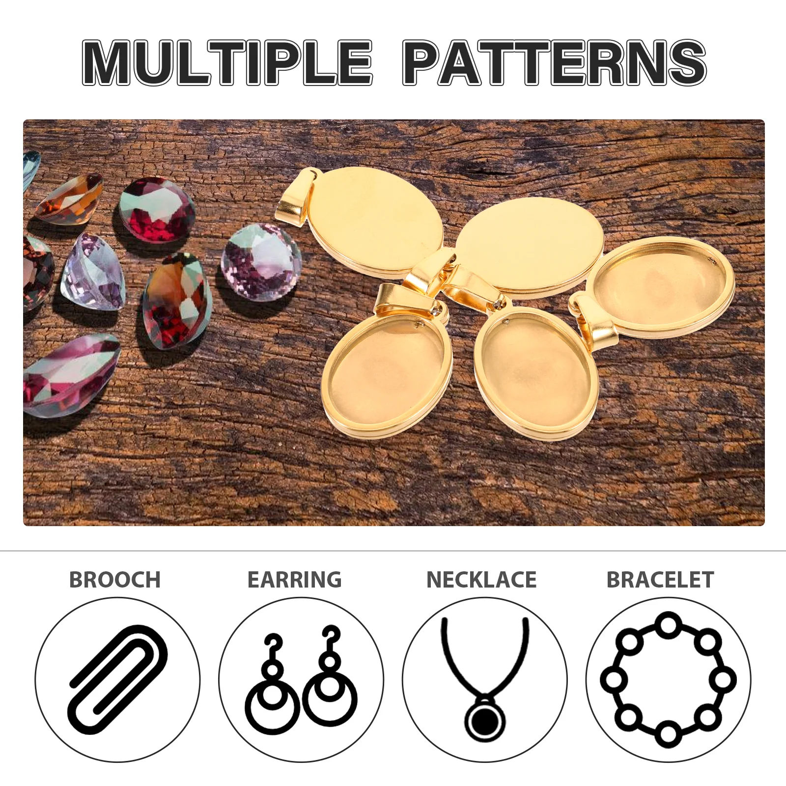 5 Pcs Stainless Steel Time Gem Pendant Base with Melon Seed Buckle DIY Necklace Jewelry Accessories Trays Blank Bezel Blanks