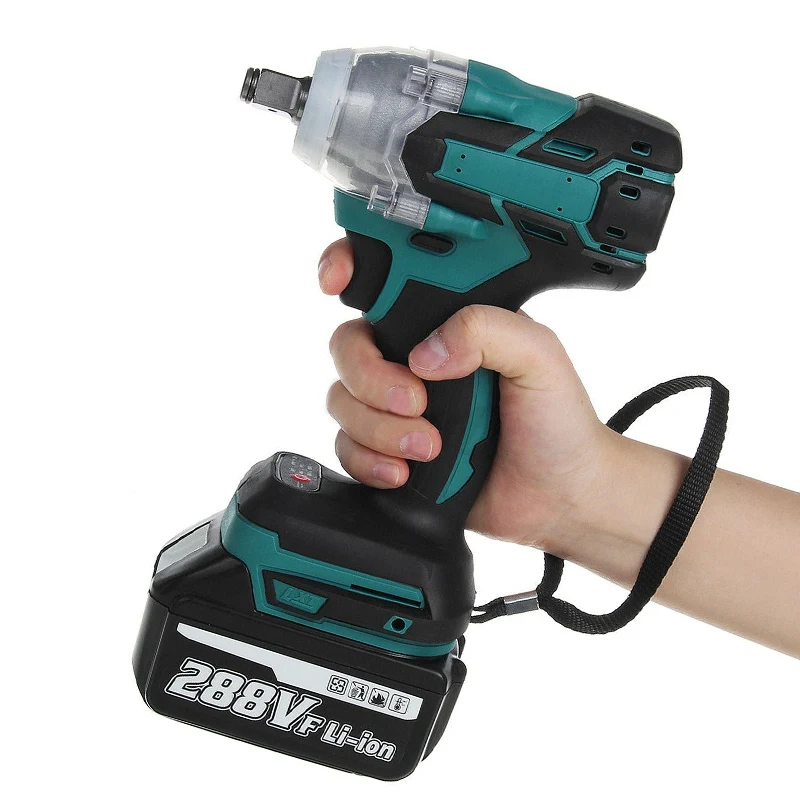 288V 1/2\'\' 800NM Cordless Electric Impact Wrench Gun Driver Li-ion 1/2 Battery AC 110-240V One Battery and One Charge Power Tool