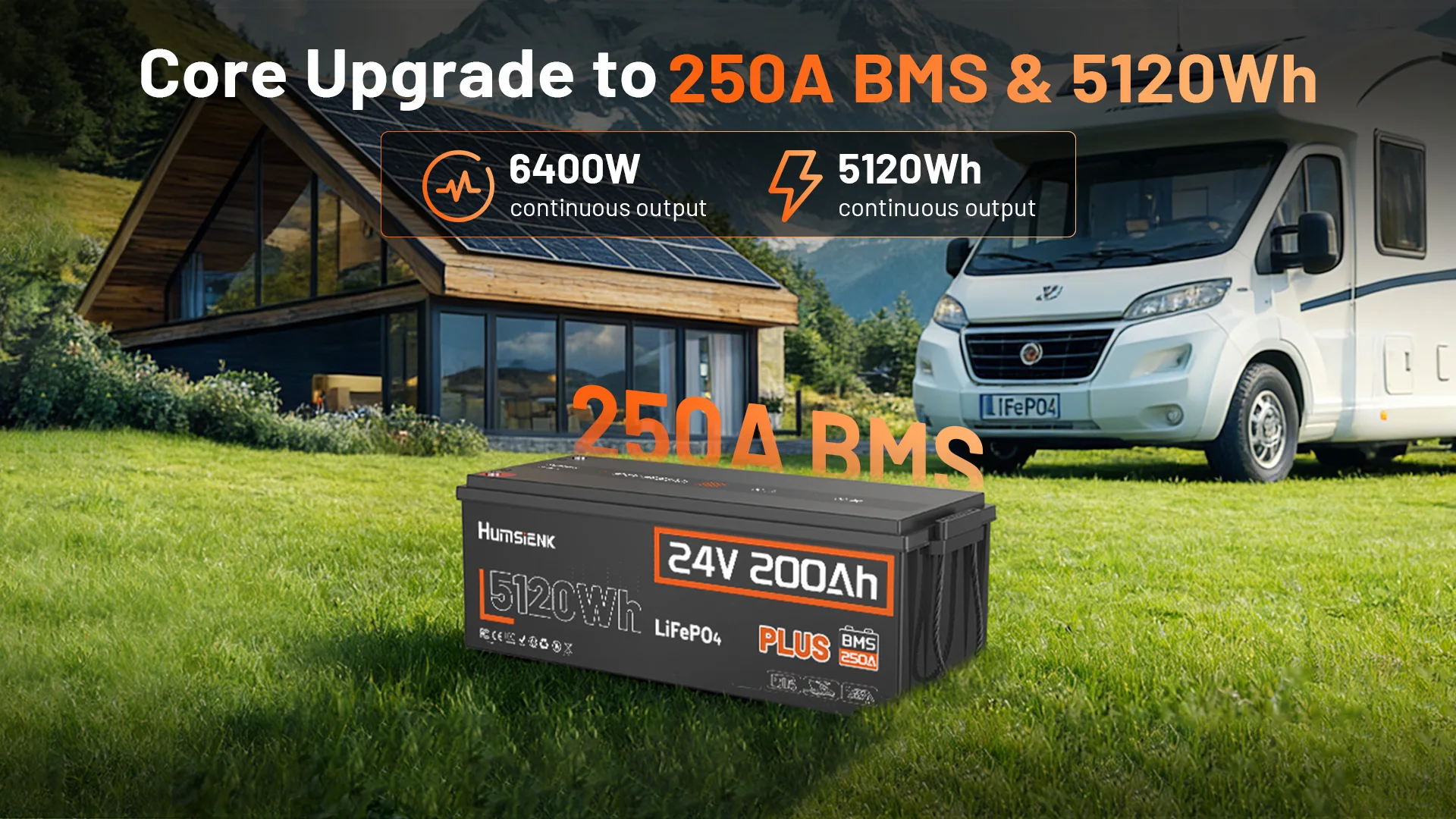 Humsienk LiFePO4 Lithium-Batterie 24 V (25,6 V) 200 Ah mit 250A BMS, 15.000 Zyklen für Wohnmobile, Solaranlagen, Boote, Marine, Heimspeicher – Detail 1