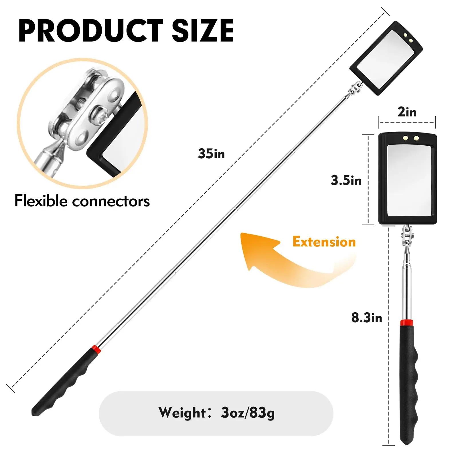 50mm Detection Folding Mirror 360° Rotating Reflector Universal Auto Repair Tool Accessory Telescopic Bottom Inspection Mirror