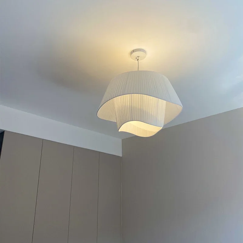 Nordic Fabric LED Pendant Light Pleated flower lamp for Dining Room Bedroom Bedside Coffee Shop Suspension Japanese decor lamp