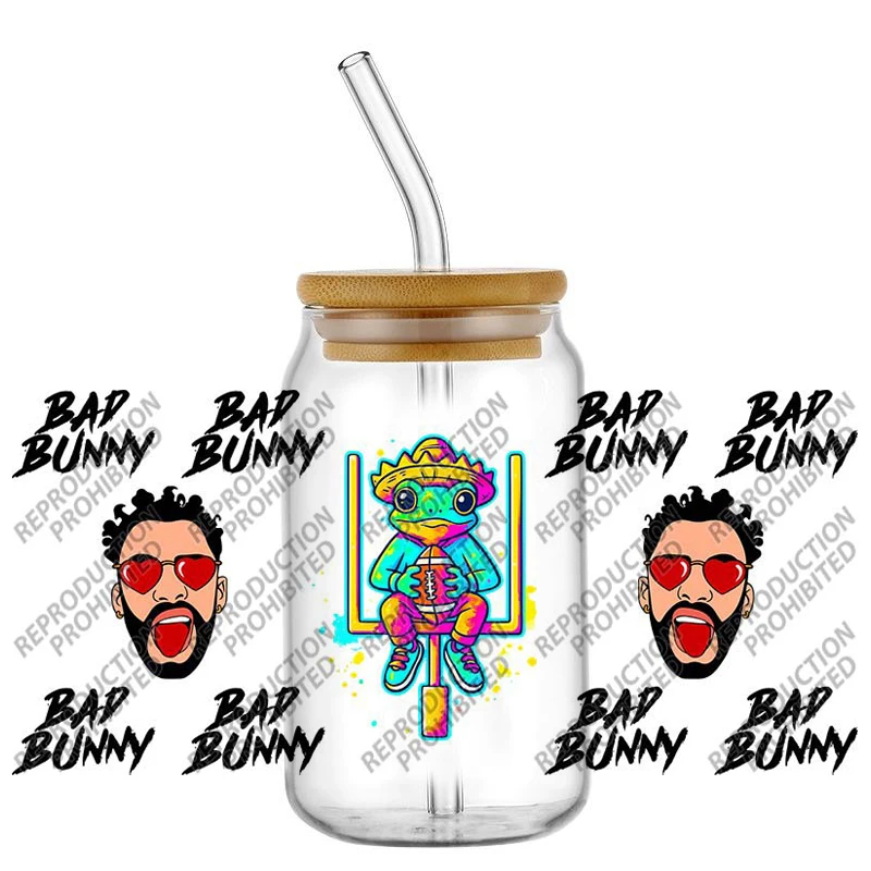 Popular Star Singer Bad Bunny New Design 16oz UV DTF 3D Transfer Sticker Decals For Glass Can Cup Fashion Craft DIY Creative