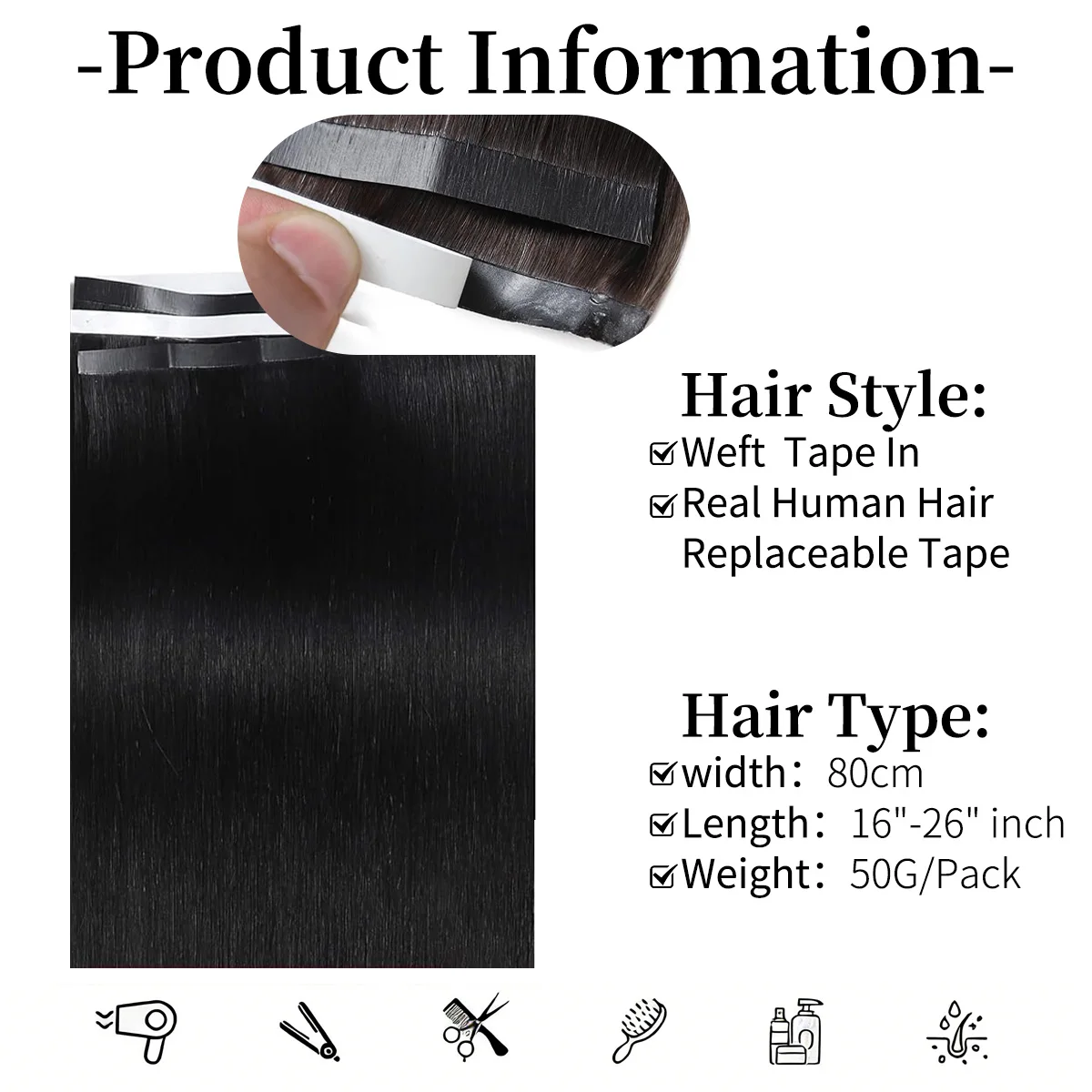 Tape Weft Hair Extensions 100% Straight Remy Human Hair 50g One Piece 80cm Wide Skin Weft Tape Hair Extensions For Salon Quality