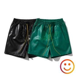 Short en Cuir Noir Rouge Vert avec Poches pour Homme et Femme, Short de Plage, Haute Qualité, Jaune, Été 2024