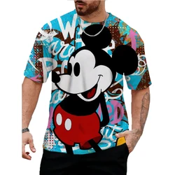 Miniso Men's Vintage Oversized T Shirts Summer Harajuku Disney Mickey Mouse Print Short Sleeve O Collared Fashion Men Clothing