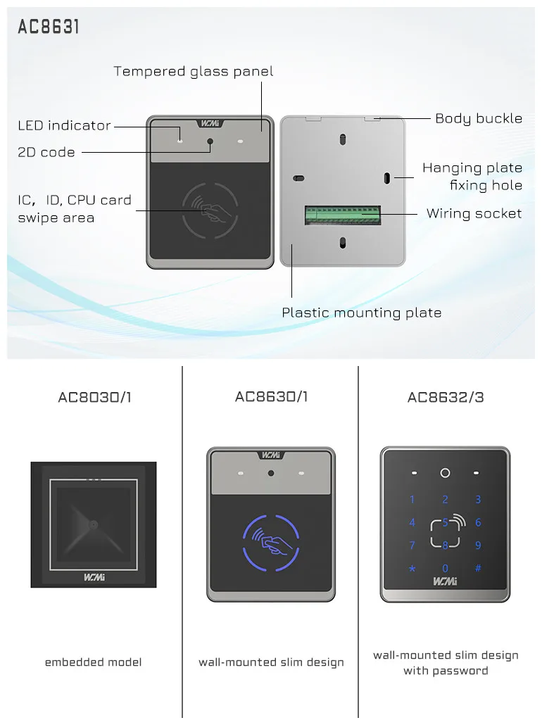 July005 A AC8631 Access Control System Card Elevator Barcode Scanner QR Code M1 Kartenleser