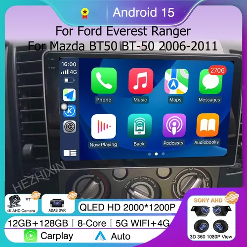 Para Ford Everest Ranger Mazda BT50 BT-50 2006 2007 2008-2010 Android 15 Carplay Radio de coche reproductor de unidad principal Multimedia estéreo GPS