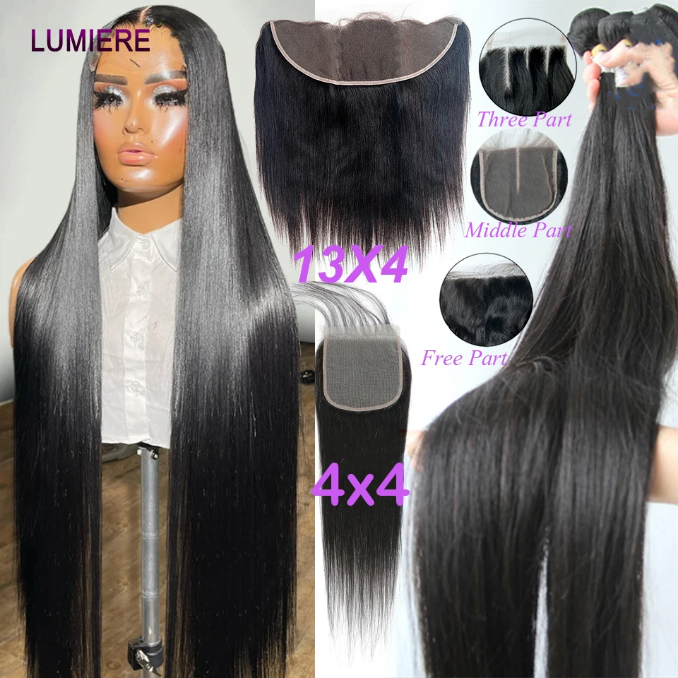 Bone Straight Human Hair Bundles With Hd Closure Frontal 13X4 4X4 HD Transparent Deep Curly Water Wave Hair Bundles With Closure