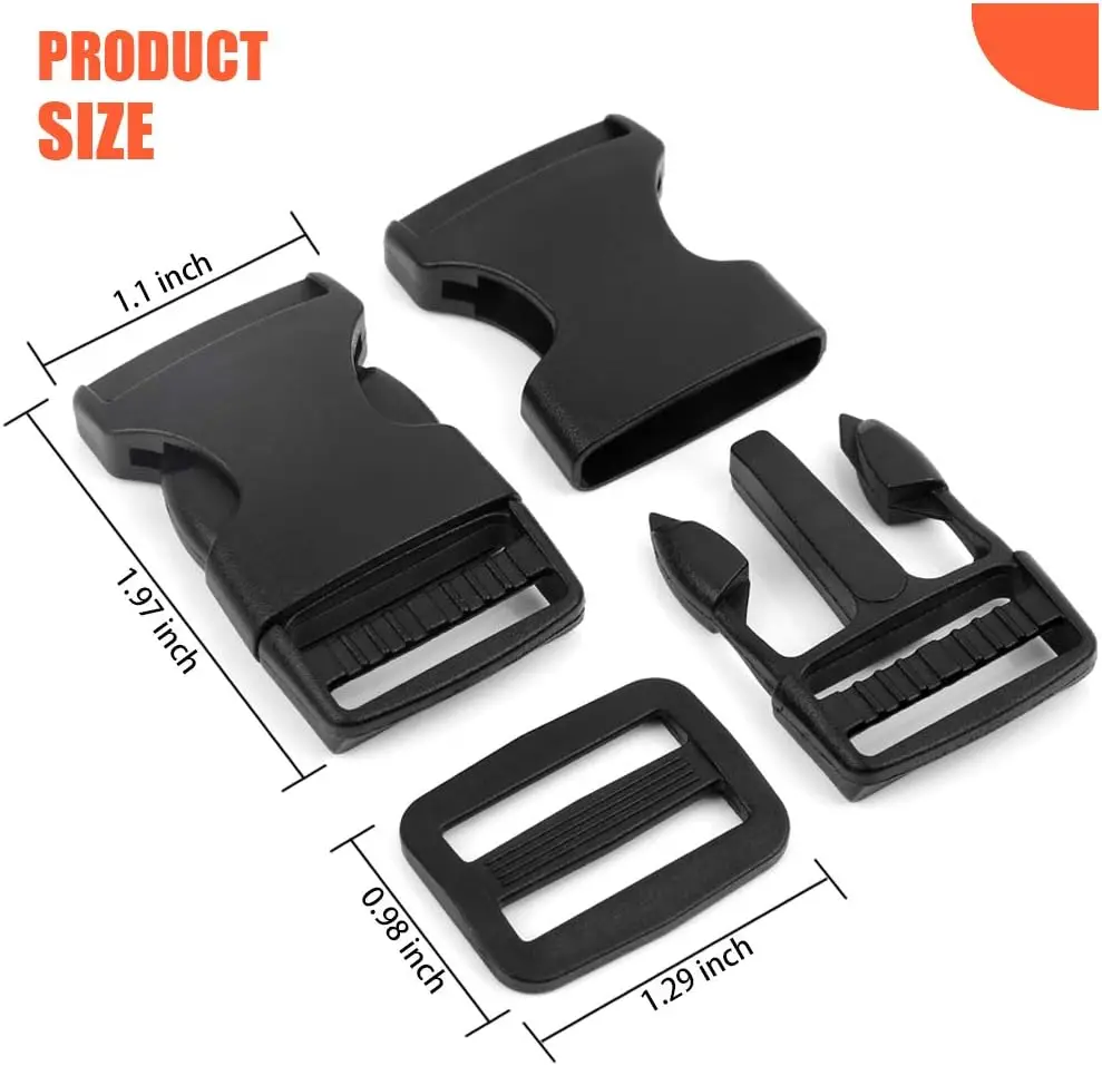1 Inch Buckles, 35 Pcs Release Plastic Buckles and Tri-Glide Slides Parachute Black Buckles for Backpack Luggage Strap Pet Colla