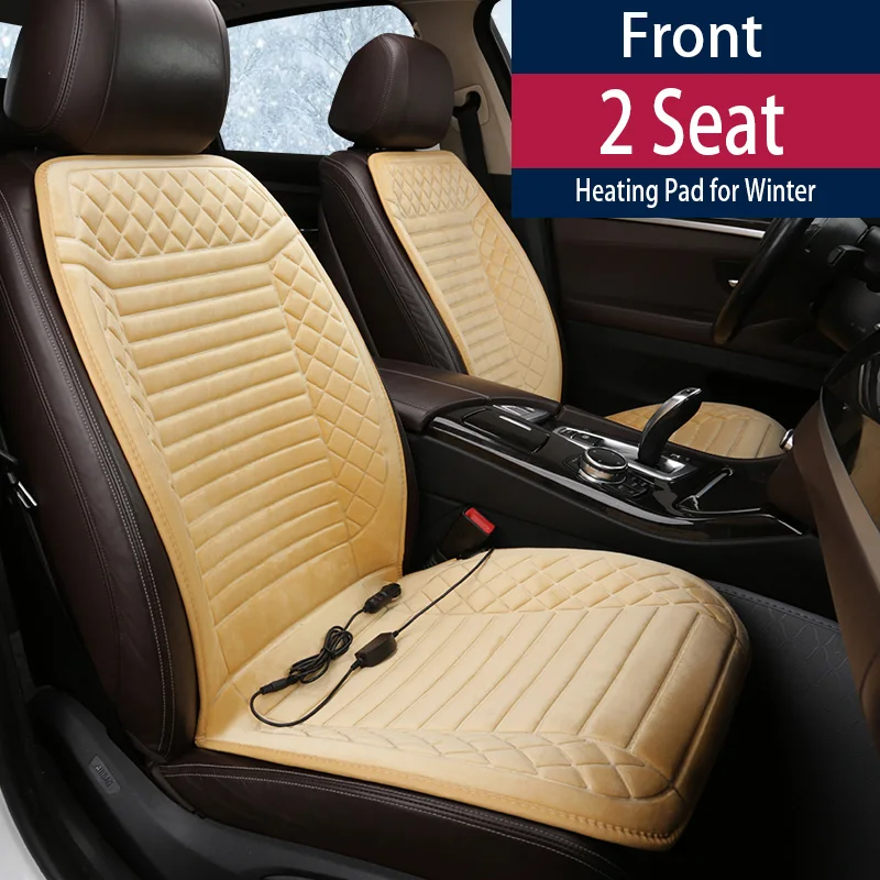 12V Heated Car Seat Cushion, Soft Plush Seat and Back Warmer, Elastic Straps and Anti-Slip Backing for Winter Commutes