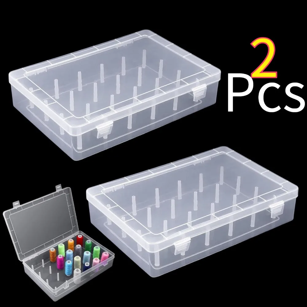 2-Pack Transparent Stackable Wire Harness Storage Boxes Sewing Organization Set with 24 Plastic Pins for Embroidery And Quilting