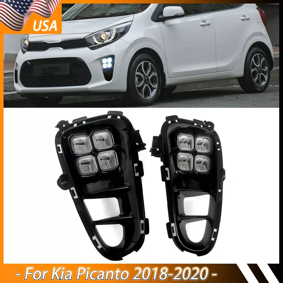 

2 шт. передние противотуманные фары для Kia Picanto 2018-2020 светодиодные 4 глаза дневные ходовые огни противотуманные фары автомобильные сигнальные лампы