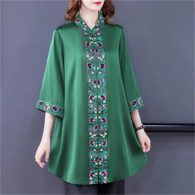 High Quality Mulberry Silk Top 2024 Spring Summer New Brand Embroidered Fragrant Cloud Gauze Heavyweight Cardigan Long Trench