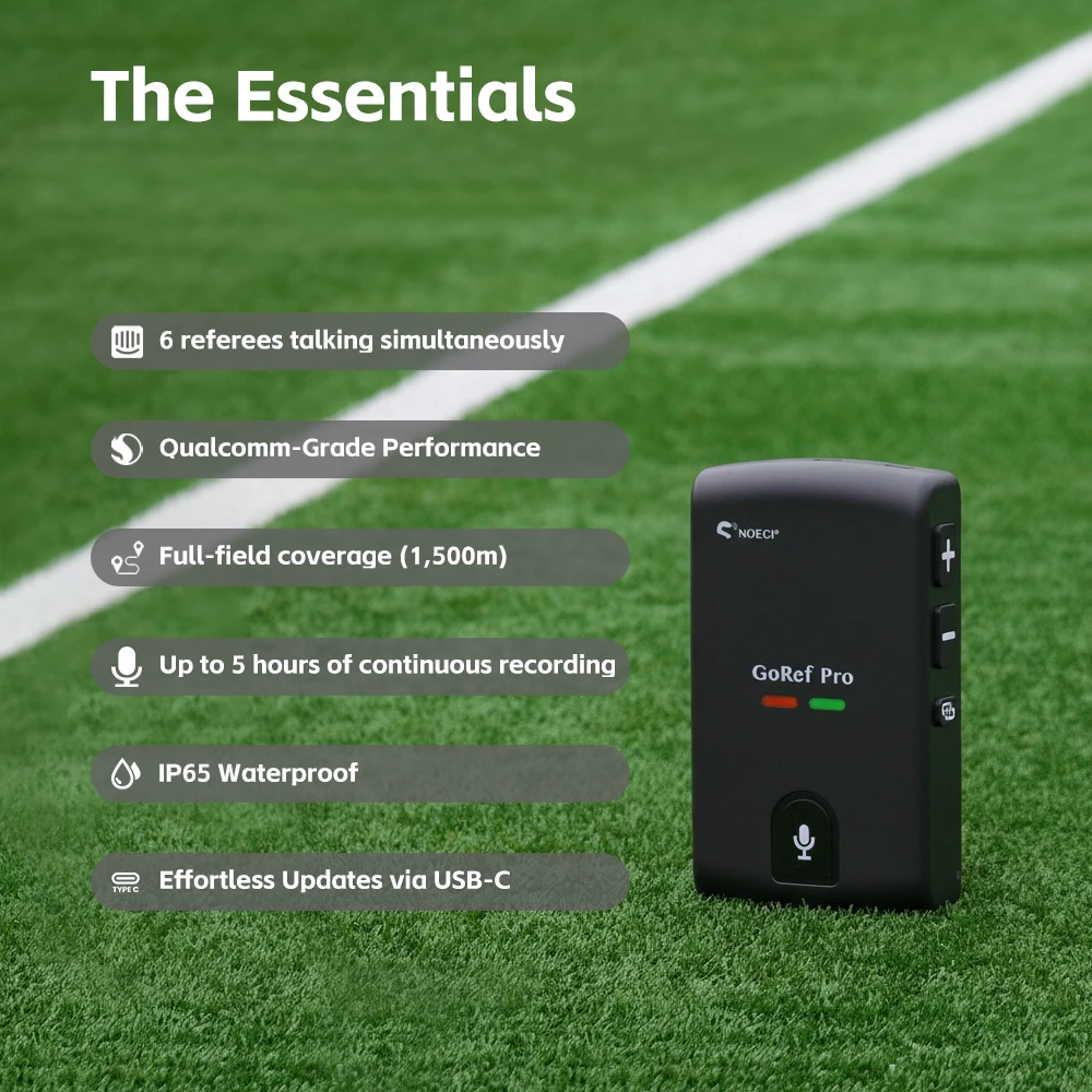 GoRef Pro Football 6-way Referee Intercom System Bluetooth 5.4 1500m Range Full-Duplex Communication Referee Walkie-Talkie