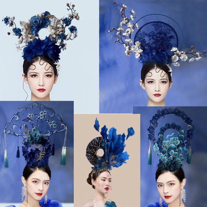 

Headdress Women's Handmade Chinese Style Blue and White Porcelain National Fashion Ancient Style Makeup Hair Styling Accessories