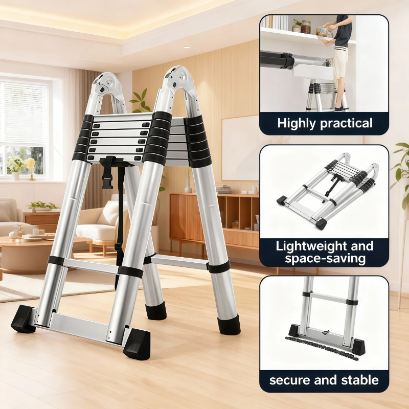 

Telescopic Foldable Aluminum Folding Step Ladder Step Stool Sturdy Non Slip Home Portable Multifunctional Kitchen Furniture