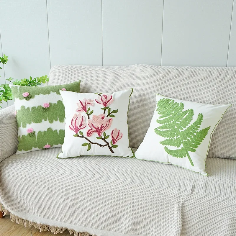 Green fresh ins magnolia throw pillow cover embroidered green leaf sofa throw pillow bedside cushion office waist pillow