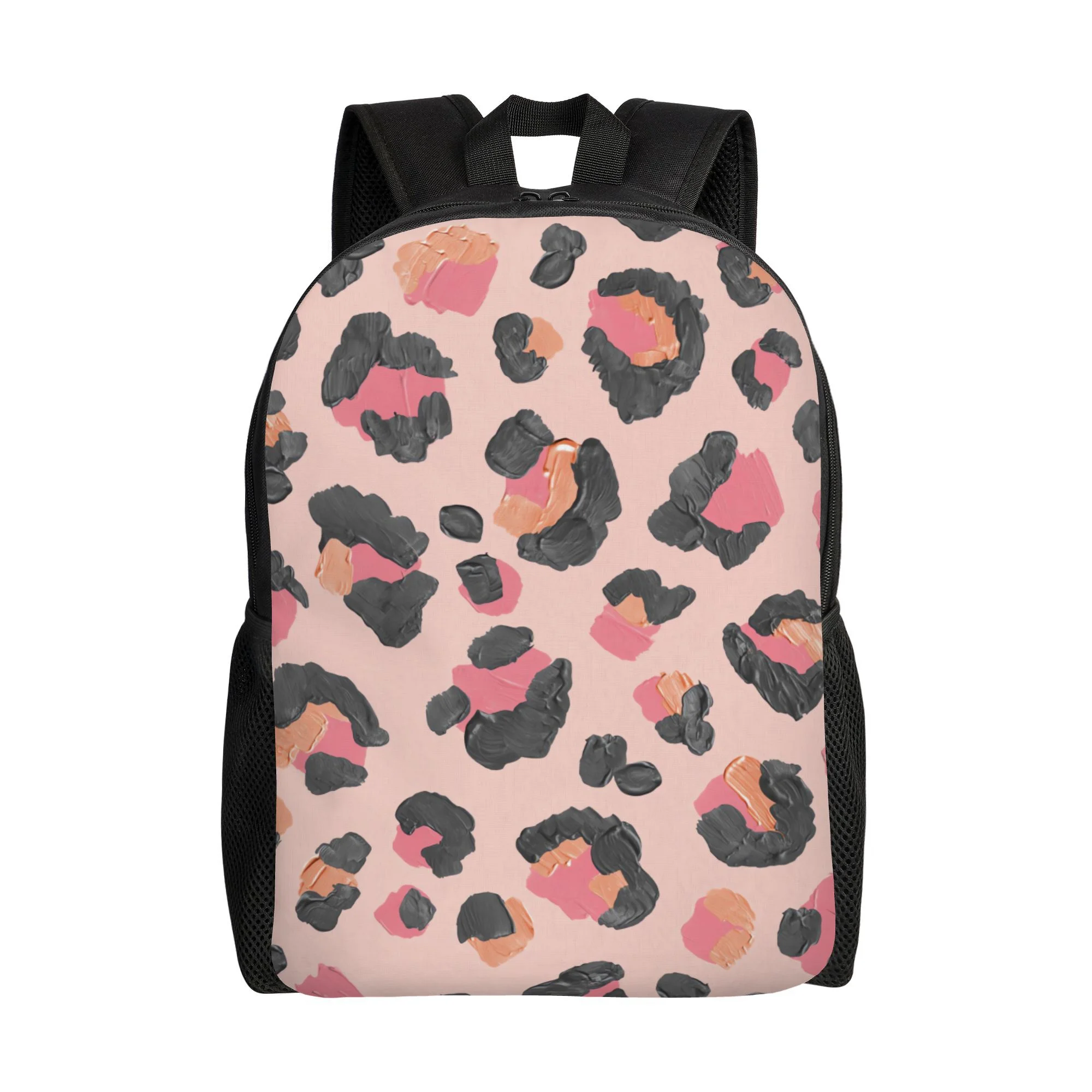 

Leopard Peach Pink Black Backpack - Stylish single-layer school backpack with gold hardware, lightweight travel and college bags