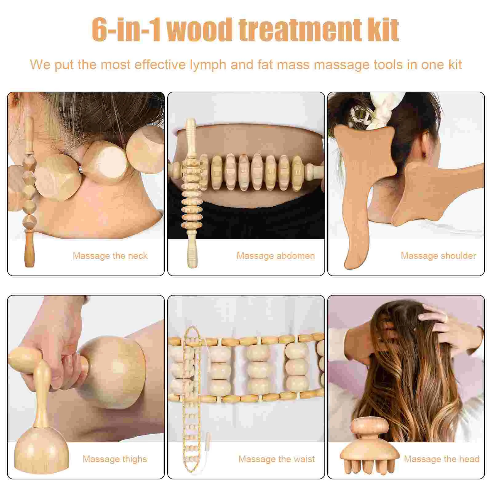 6 Pcs Massage Roller Tools Wooden Therapy Lymph Massager Back for Body Shaping Sculpting Baby