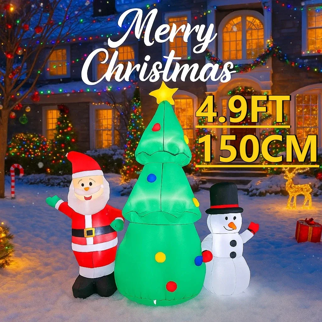 4,9 фута светодиодный надувной рождественский декор для двора, набор Санта-Снеговика, елка, подарок, Рождественский декор, рождественские принадлежности, домашний декор, украшения, игрушка в подарок