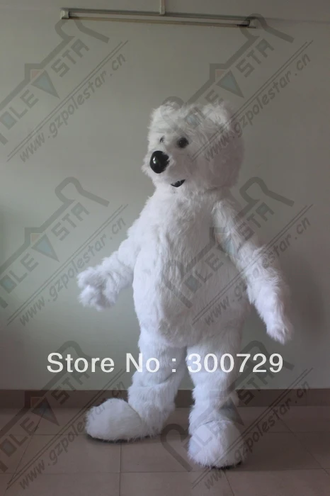 Costume de mascotte ours polaire à fourrure longue pour adulte, robe d'halloween et de noël, accessoires complets, tenue pour mascotte