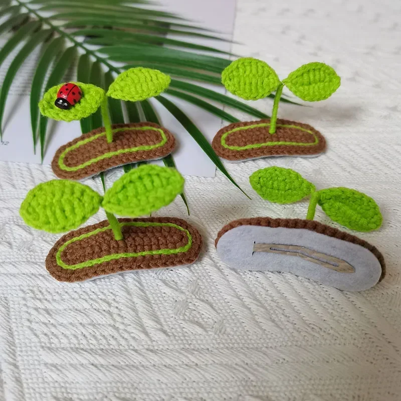 Korean Wool Green Bean Sprout Hair Clips Funny Hair Clips Children Kawaii Pins Handmade Knitting Girls Hair Decorations