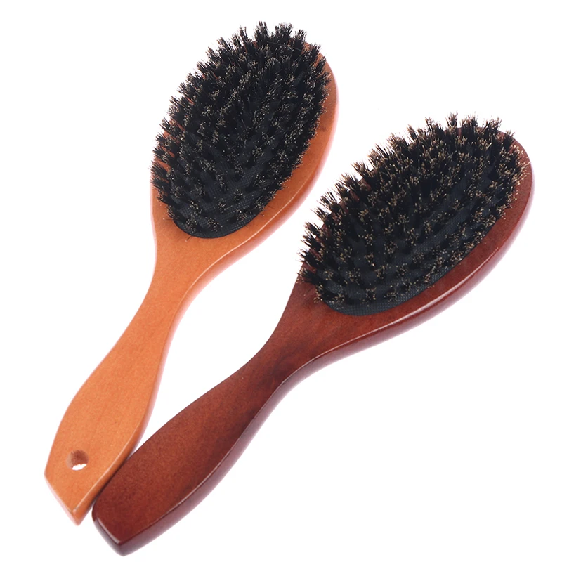 #1Pc Hair Brush Wood Handle Imitation boar bristle Beard Brush Comb Straightenin.