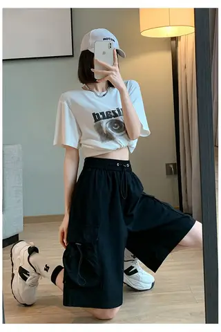 카고 반바지 남성 여름 펑크 루즈핏 5부 바지 멀티 포켓 기능성 스포츠 힙합 바지 streetwear