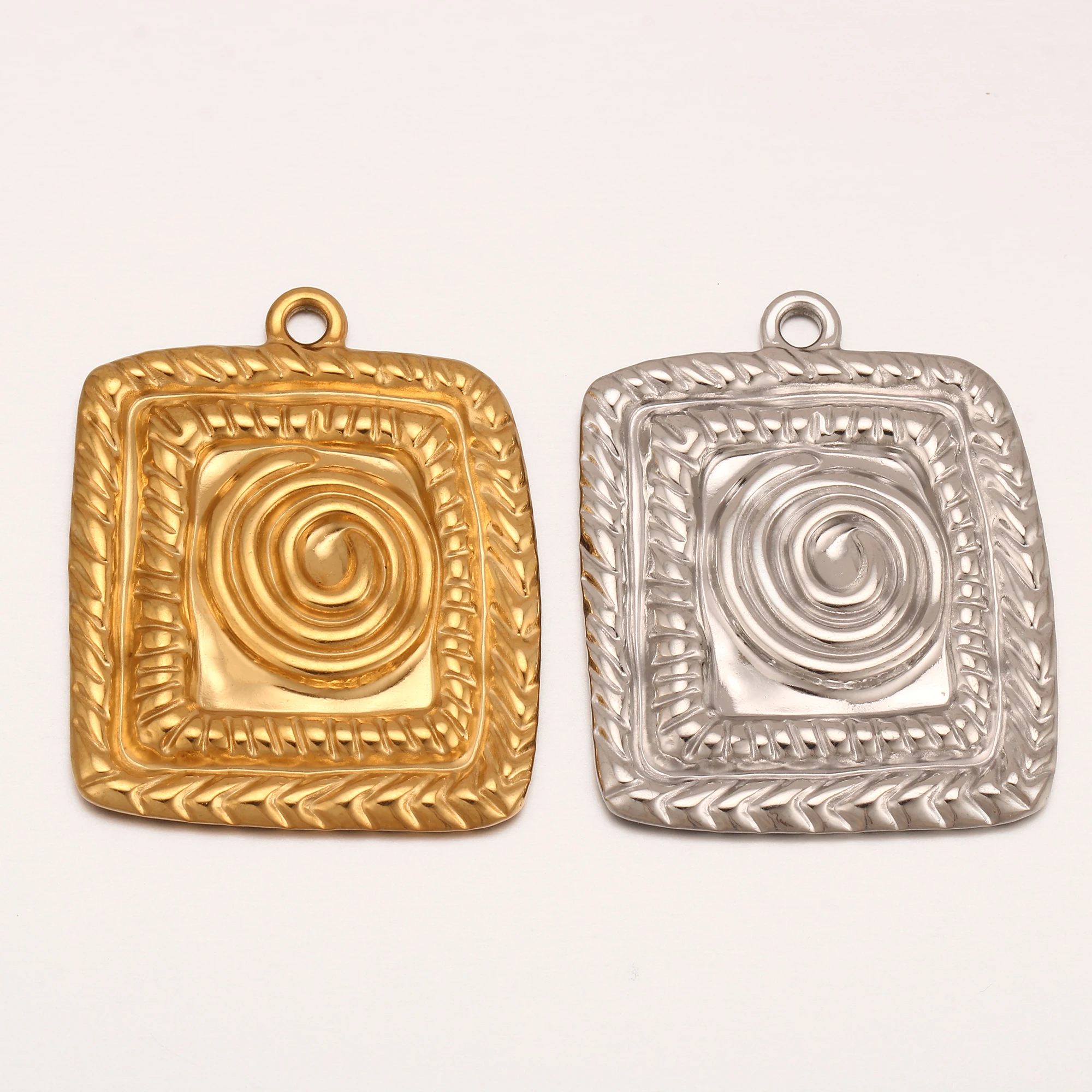 3pcs/lot Gold Plated Square Whirlpool Pendants for Jewelry Making Stainless Steel Irregular Vortex Charms Necklaces Accessories