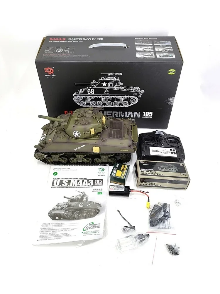 American Remote-Controlled Tanque Militar, 3898-1, Gun Barrel, Telescópico, Multifuncional, Combate, RC, Competitivo, Toy Gift, M4a3, 1:16