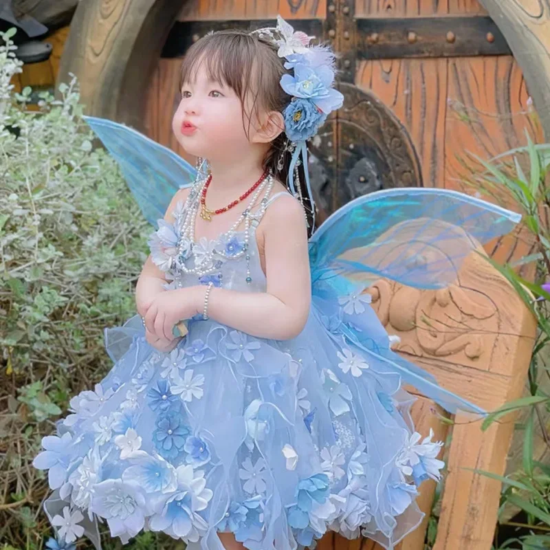 Flower Birthday Party Princess Dress 2025 Summer Sleeveless New Style Little Girls Fashion One Year Old Children's Dresses