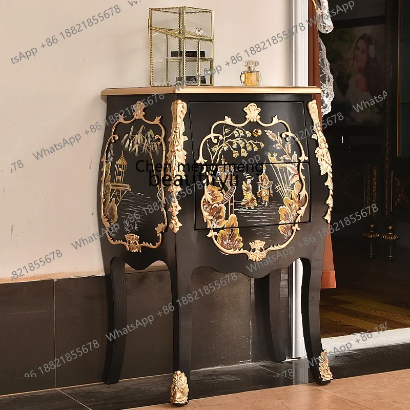 

Living Room Solid Wood Sofa Corner Table Vintage Simple Small Round Table Coffee Table Chest of Drawers Bedside Storage H