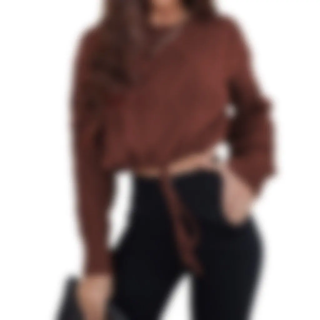 

Slim Fit Sexy Navel Coat Sweater Brown Lace-Up Top for Women Fall/Winter Trendy European And American Style