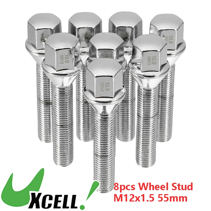 UXCELL Universal M12x1.5 Wheel Bolts Lug Nuts Taper 60ยฐ Taper Chrome Galvanised Steel Wheel Studs Sets 8pcs Replacement Part