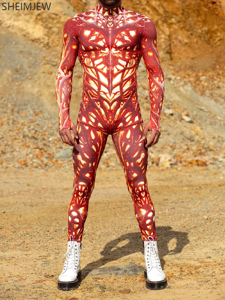 Red Flame Print Macacão para homens e mulheres, Halloween Cosplay, Zentai Suit, Holiday Party, Morphsuit Rave, Unique Aerial Yoga, Burning Man Outfit, Unisex